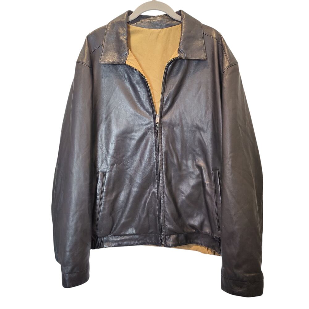 Roundtree & Yorke Men's Sz XL 100% Leather Super Soft Reversible Bomber Jacket